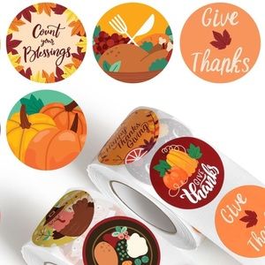 NEW! Happy Thanksgiving Stickers 1.5 Inch 8 Designs Fall Labels 500 Pieces
